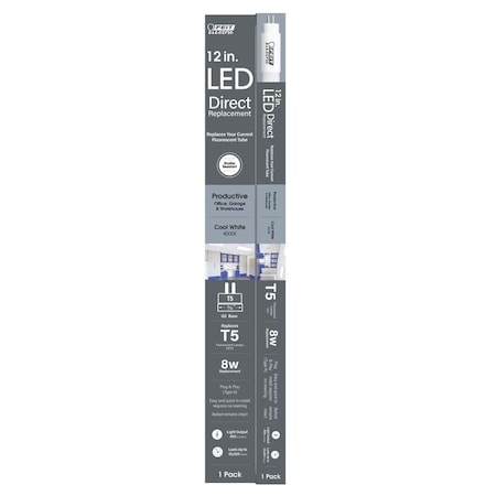 Feit Electric Feit T5 Cool White 12 in. Bi-pin Base Linear LED Linear Lamp 8 Watt Equivalence 1 pk T512/840/LED